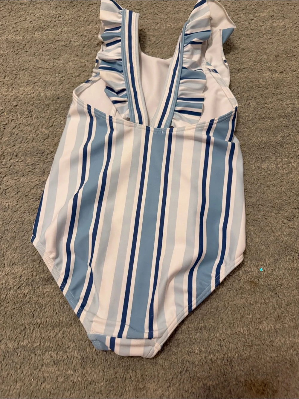Minnow Girls Blue & White Striped Ruffle One-Piece Swimsuit